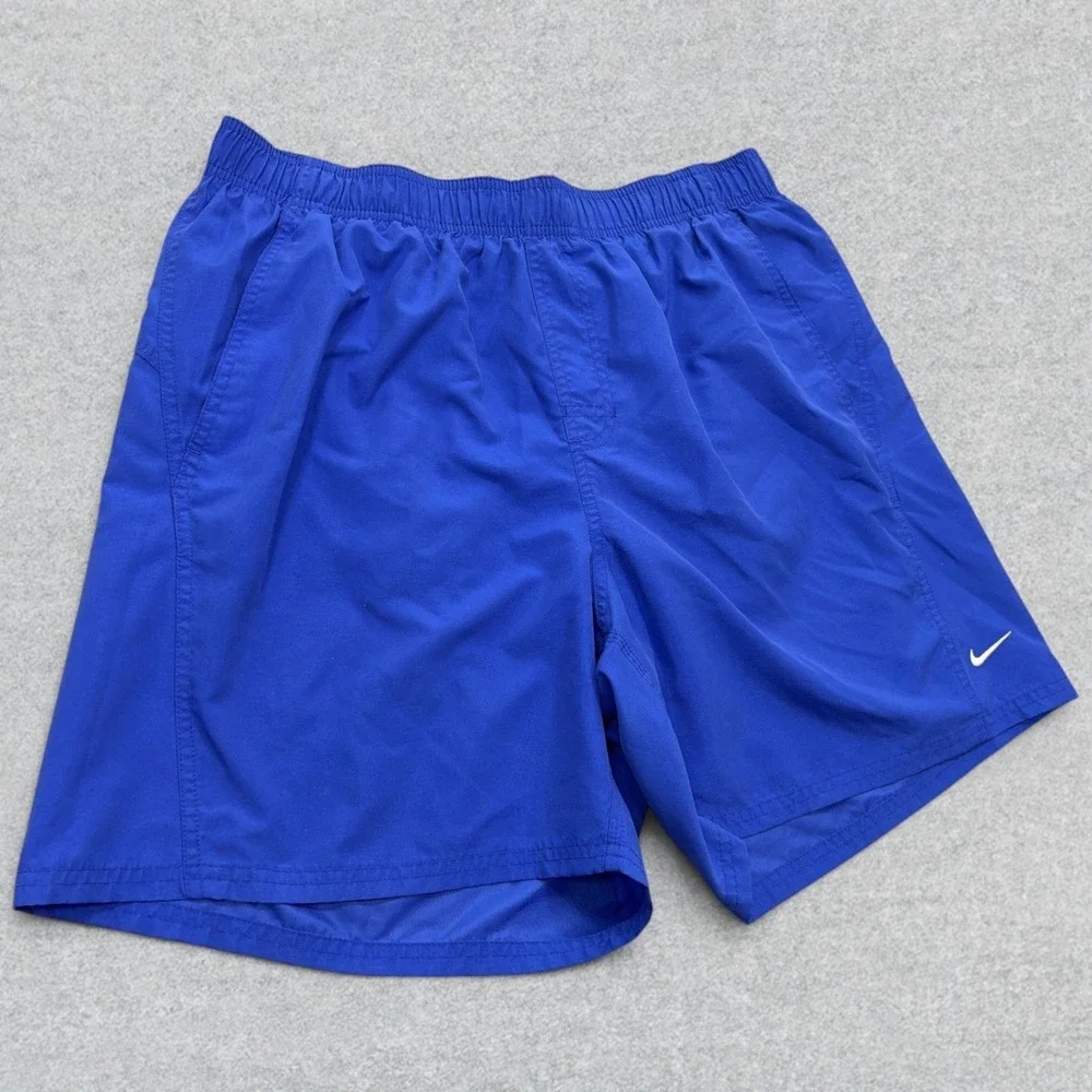 VTG‎ Nike Swim Trunks Mens XL Royal Blue Mesh Lined Embroidered Logo Pockets Y2K